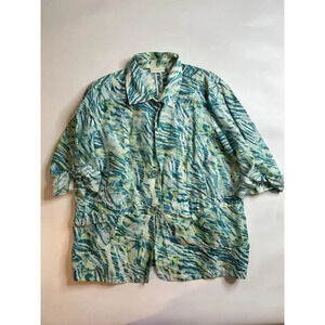 Chicos Top Women’s 3 US XL Multicolor Linen Blend Tab Sleeve Button Up Jacket